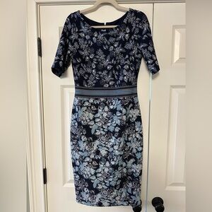 Vince Camuto Navy and Light Blue Floral Midi Dress